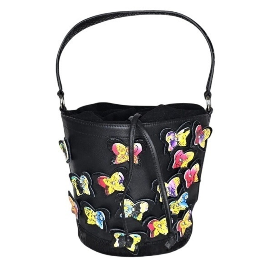 Sharif 1827 Black Leather Suede Butterfly Bucket Bag‎ Crossbody New York Design